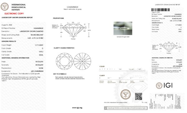 高品質實驗室培育鑽石，IGI認證，完美切工與極致透明度。.