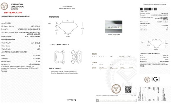 高品質 2.01克拉雷地因切割鑽石，IGI認證，E色VS1淨度，完美閃耀.