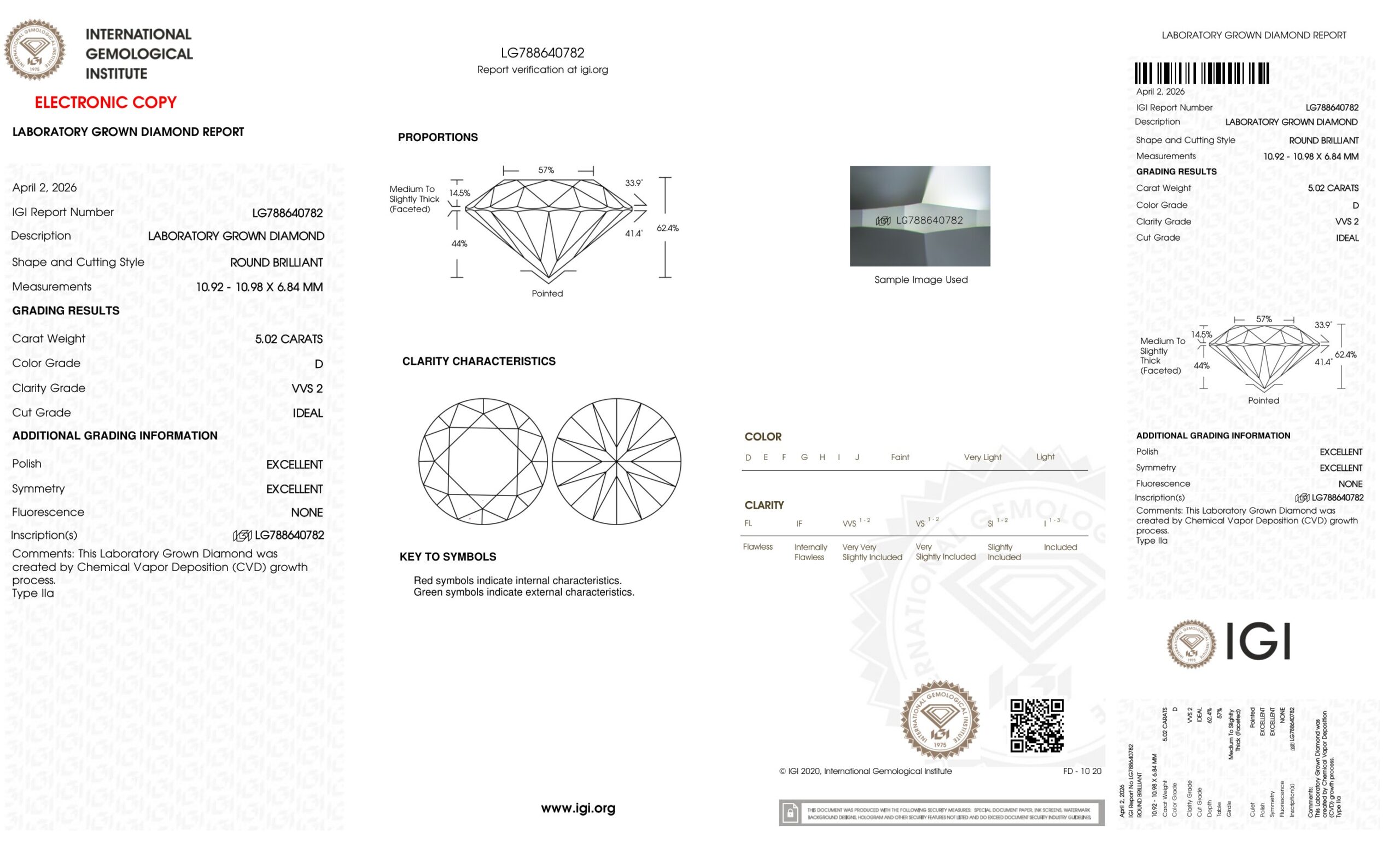 5.02ct 圓形切割 D / VVS2 IGI Certified Lab Grown Diamond