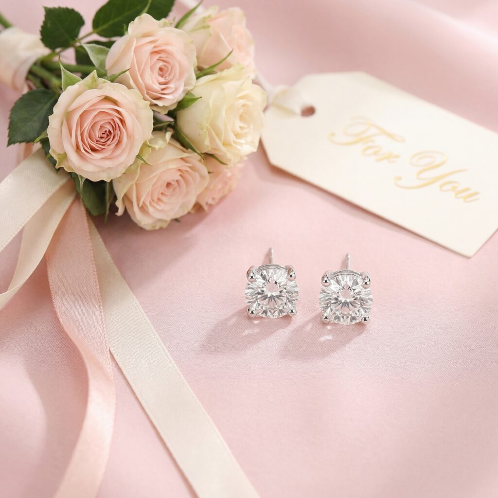 925純銀培育鑽石耳環，完美禮物選擇，適合母親節送禮，展現愛與感激。.